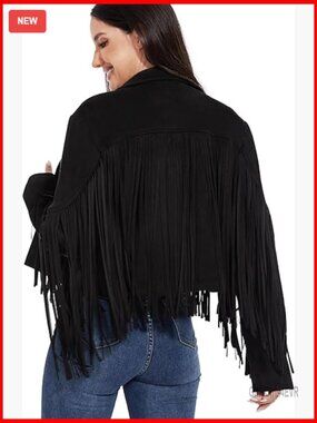 Fringe Leather Jacket Women's Cropped Coat Western Style S-XXL